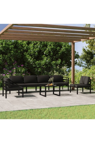 Concept Σετ επίπλων κήπου με μαξιλάρια, 7 τεμάχια, ανθρακί, αλουμίνιο