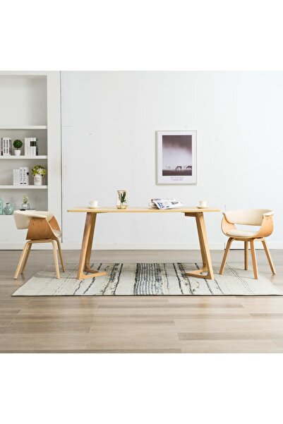 Concept Scaune de bucătărie, 2 buc, crem, lemn curbat & piele ecologică