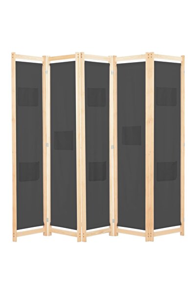 Concept Paravan cameră, 5 panouri, gri, 200x170x4 cm, material textil