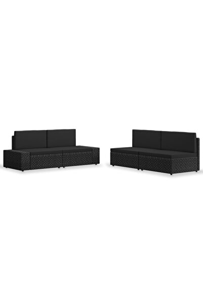 Concept Set mobilier de grădină, 4 piese, negru, poliratan