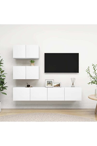 Concept Σετ ντουλαπιών τηλεόρασης, 4 τεμάχια, λευκό, μοριοσανίδα