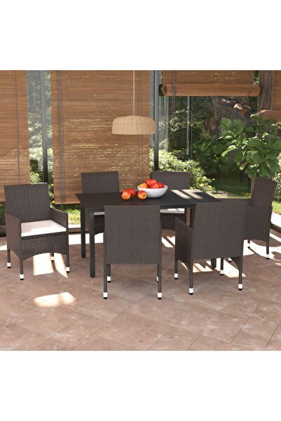 Concept Set mobilier de grădină cu perne, 7 piese, maro, poliratan