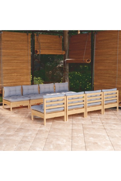 Concept Σετ επίπλων κήπου με μαξιλάρια, 9 τεμάχια, γκρι, μασίφ ξύλο πεύκου