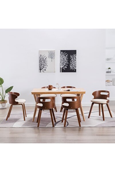 Concept Scaune de bucătărie, 6 buc, crem, lemn curbat & piele ecologică