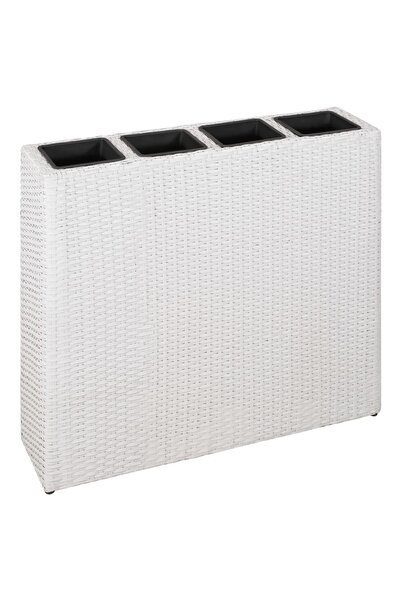 Concept Strat înălțat de grădină cu 4 ghivece, alb, poliratan