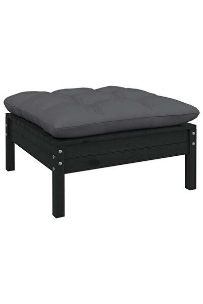 Concept Taburet de grădină cu pernă antracit, negru, lemn masiv de pin