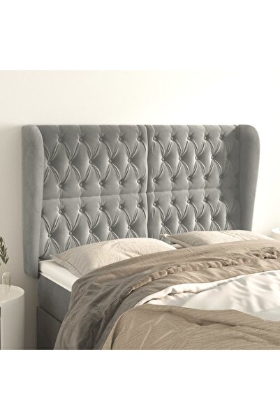 Concept Tăblie de pat cu aripioare gri deschis 163x23x118/128cm catifea