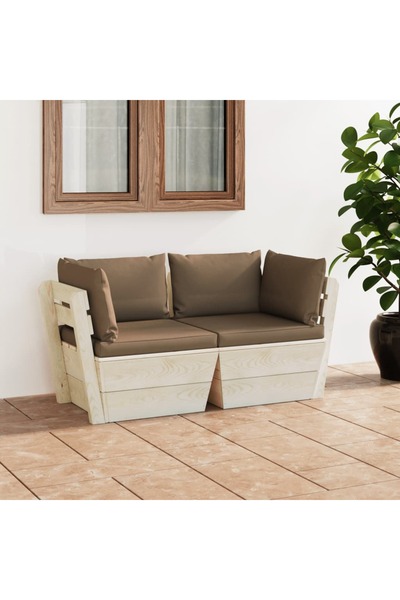 Concept Διθέσιος καναπές κήπου από παλέτες, με μαξιλάρια, ξύλο ελάτης