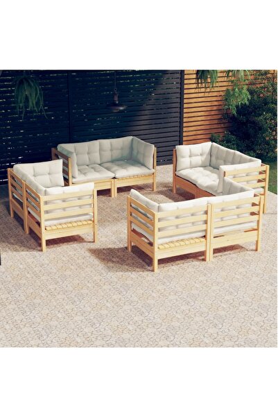 Concept Σετ επίπλων κήπου με κρεμ μαξιλάρια, 8 τεμάχια, ξύλο πεύκου