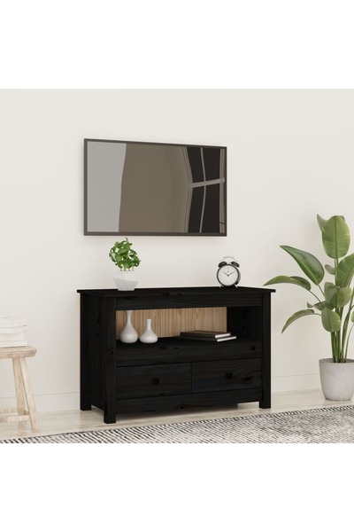 Concept Comodă TV, negru, 79x35x52 cm, lemn masiv de pin