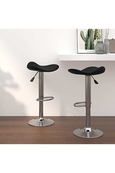 Concept Σκαμπό μπαρ, 2 τεμ., μαύρο, χρώμιο ατσάλι και οικολογικό Δερμάτινο