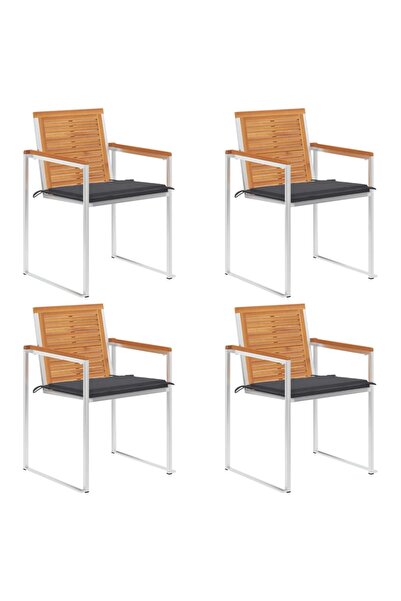 Concept Καρέκλες κήπου με μαξιλάρια, 4 τεμ., από μασίφ ξύλο ακακίας