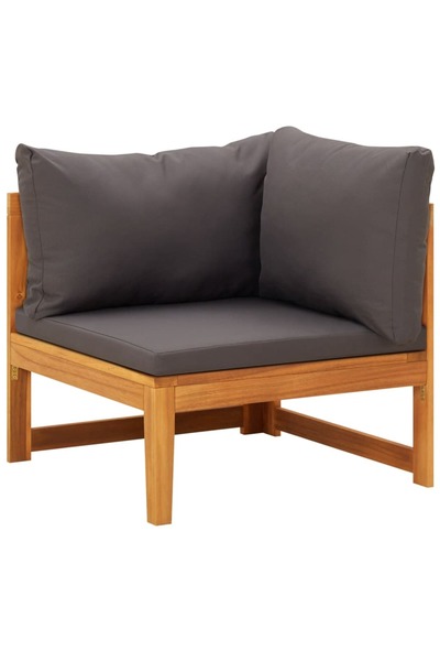Concept Γωνιακός καναπές με σκούρα γκρι μαξιλάρια, από μασίφ ξύλο ακακίας