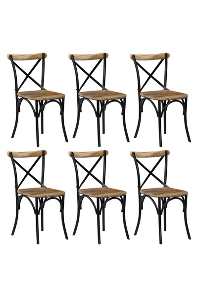 Concept Καρέκλες με σταυρωτή πλάτη, 6 τεμ., μαύρες, μασίφ ξύλο μάνγκο