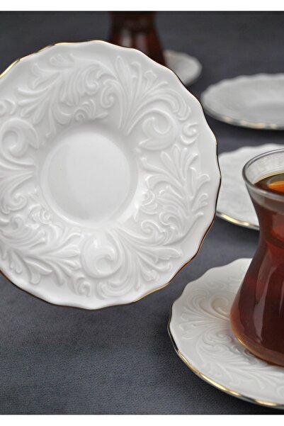 only home طبق شاي بورسلين لـ منقوش أشخاص مزخرف بالذهب 6 قطع - بيرا