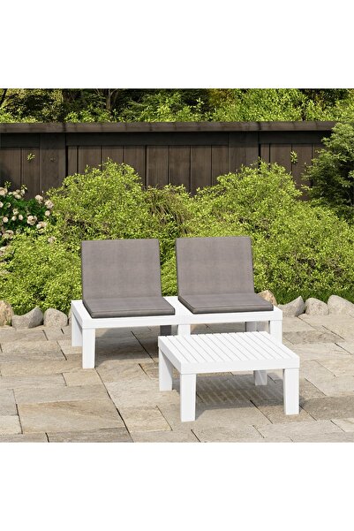 Concept Σετ επίπλων κήπου με μαξιλάρια, 2 τεμάχια, λευκό, πλαστικό