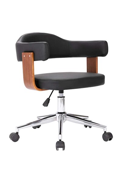 Concept Scaun de birou pivotant, negru, lemn curbat și piele ecologică