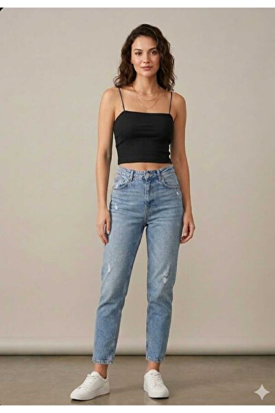 Butik Kadın Likralı Fitilli Örme Crop Atlet - Kare Yaka İp Askılı Basic Büsti...