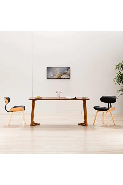 Concept Scaune de bucătărie 2 buc, negru, lemn curbat & piele ecologică