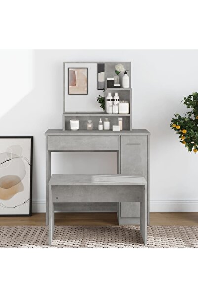 Concept Μπουντουάρ με καθρέφτη, γκρι τσιμέντου, 86,5x35x136 εκ.