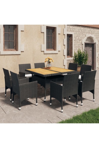 Concept Set mobilier de grădină, 9 piese, negru, poliratan, lemn acacia