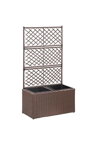 Concept Strat înălțat spalier cu 2 ghivece maro 58x30x107 cm poliratan