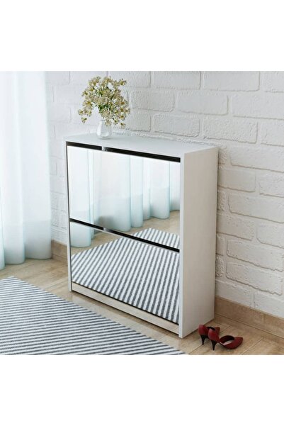 Concept Pantofar cu oglindă și 2 niveluri, alb, 63 x 17 x 67 cm