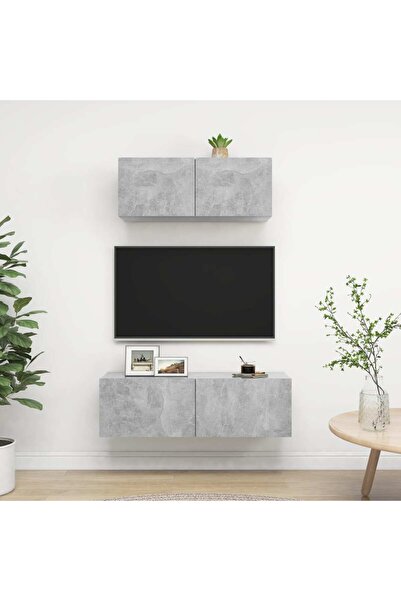 Concept Σετ ντουλαπιών τηλεόρασης, 2 τεμάχια, γκρι σκυροδέματος, μοριοσανίδα