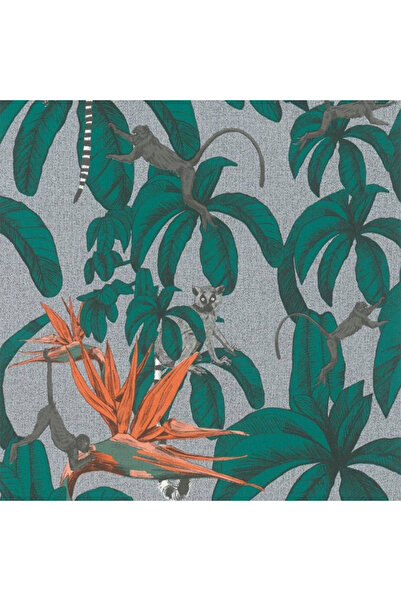 Noordwand Tapet „Topchic Monkey Jungle Leaves”, verde și gri