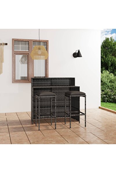 Concept Σετ επίπλων μπαρ κήπου με μαξιλάρια, 3 τεμάχια, γκρι