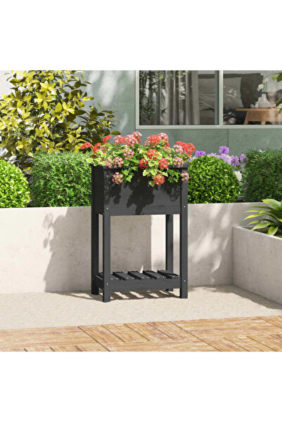 Concept Γλάστρα με ράφι, γκρι, 54x34,5x81 cm, μασίφ ξύλο πεύκου