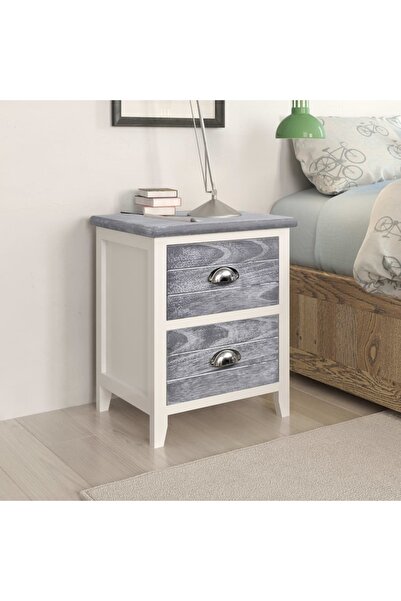 Concept Noptieră, gri și alb, 38 x 28 x 45 cm, lemn de paulownia