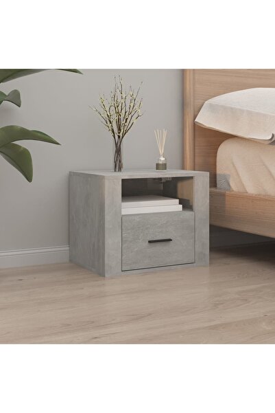 Concept Επιτοίχιο κομοδίνο, γκρι σκυροδέματος, 50x36x40 εκ.