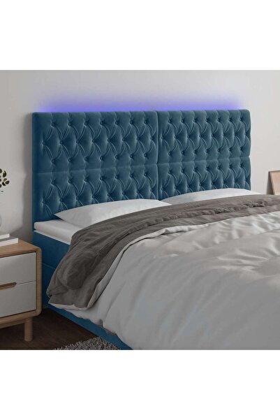 Concept Tăblie de pat cu LED, albastru închis, 200x7x118/128cm, catifea