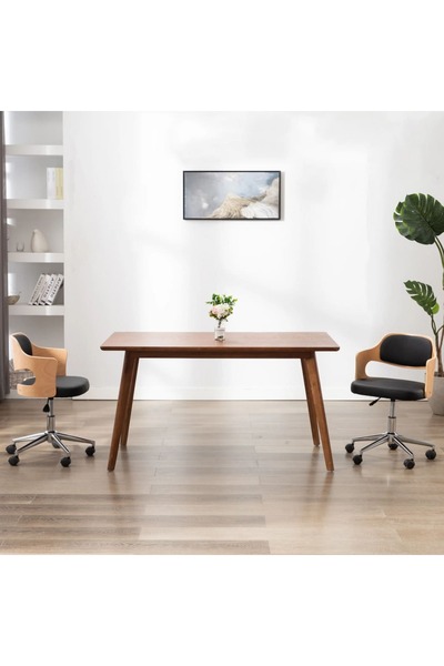 Concept Scaun de birou pivotant, negru, lemn curbat și piele ecologică