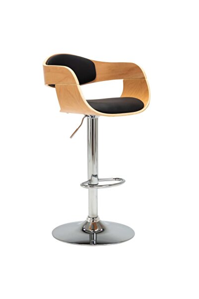 Concept Scaun de bar, negru, lemn curbat și piele ecologică