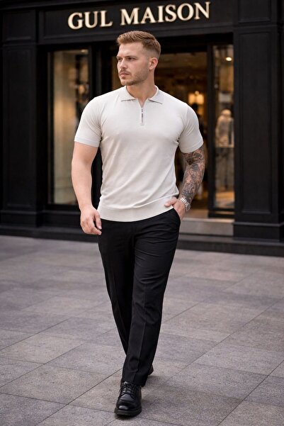Gül Maison Premium Men's Slim Fit Zippered Polo Collar Knitwear T-Shirt