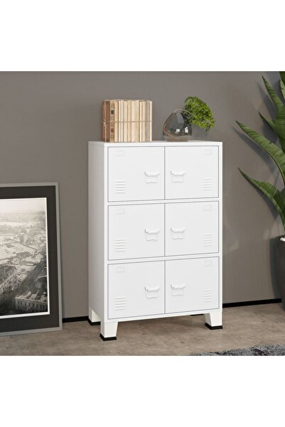 Concept Fișet industrial, alb, 75x40x115 cm, metal