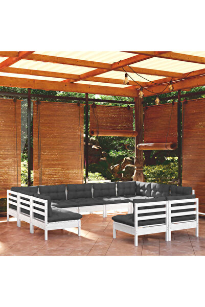 Concept Σετ επίπλων κήπου με μαξιλάρια, 11 τεμάχια, λευκό μασίφ ξύλο πεύκου