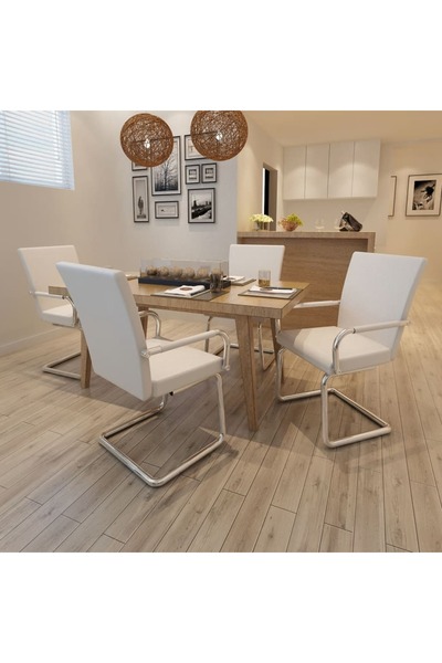 Concept Καρέκλες κουζίνας κονσόλα, 4 τεμ., λευκές, οικολογικό Δερμάτινο