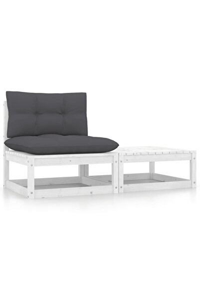 Concept Σετ επίπλων κήπου με μαξιλάρια, 2 τεμάχια, λευκό, μασίφ ξύλο πεύκου