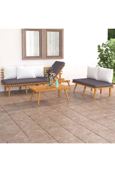 Concept Σετ επίπλων κήπου με μαξιλάρια, 3 τεμάχια, από μασίφ ξύλο ακακίας