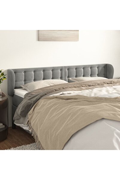 Concept Tăblie de pat cu aripioare gri deschis 163x23x78/88 cm catifea