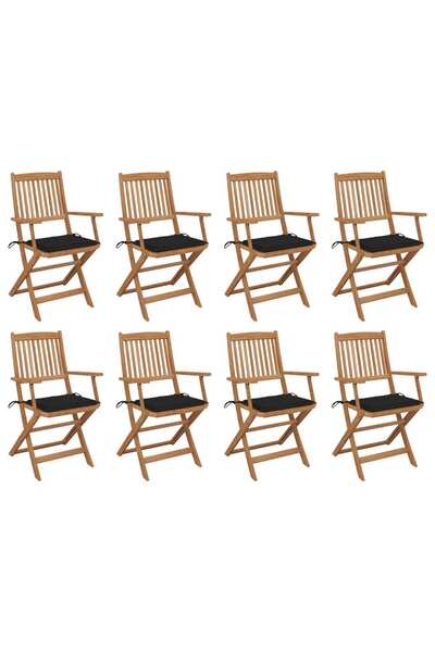 Concept Πτυσσόμενες καρέκλες εξωτερικού χώρου με μαξιλάρια, 8 τεμ., από μασίφ...