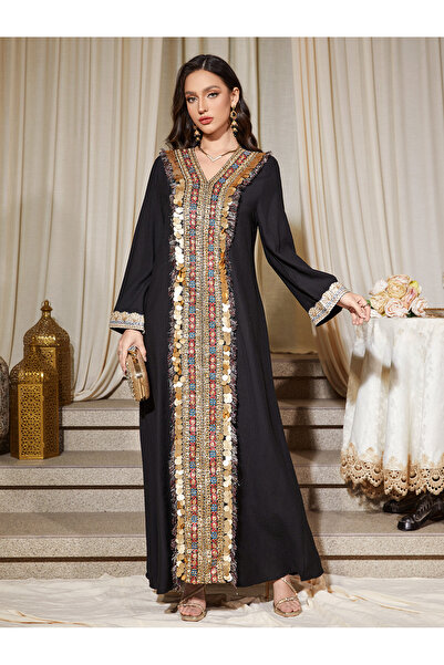 Madam Uniq Ladies' long robe embroidered bubble bead loose dress formal dress