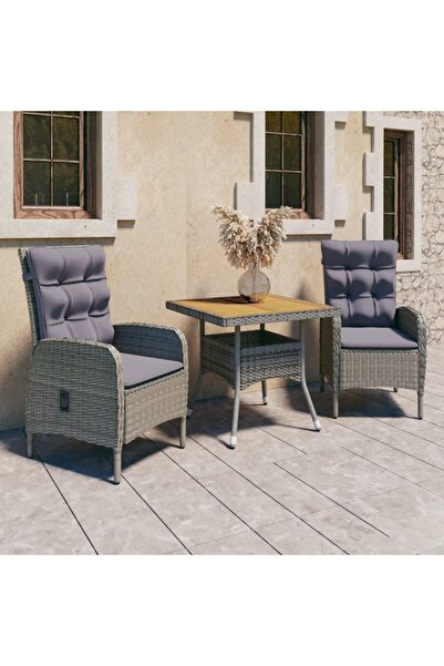 Concept Σετ επίπλων κήπου, 3 τεμάχια, γκρι, πολυρατάν και ξύλο ακακίας