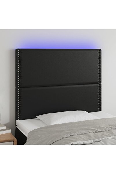 Concept Tăblie de pat cu LED, negru, 100x5x118/128 cm, piele ecologică