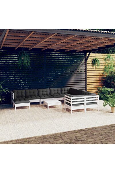 Concept Σετ επίπλων κήπου με μαξιλάρια, 11 τεμάχια, λευκό ξύλο πεύκου