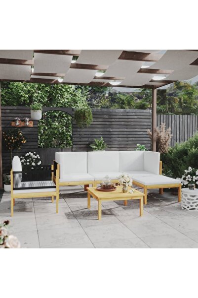 Concept Σετ επίπλων κήπου με μαξιλάρια, κρεμ, 6 τεμάχια, μασίφ ξύλο ακακίας