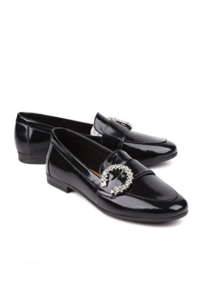 stato Milano Stone Buckled Genuine Leather Black Women Loafers